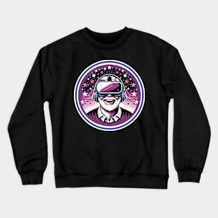 Old man wearing a virtual reality headset Crewneck Sweatshirt